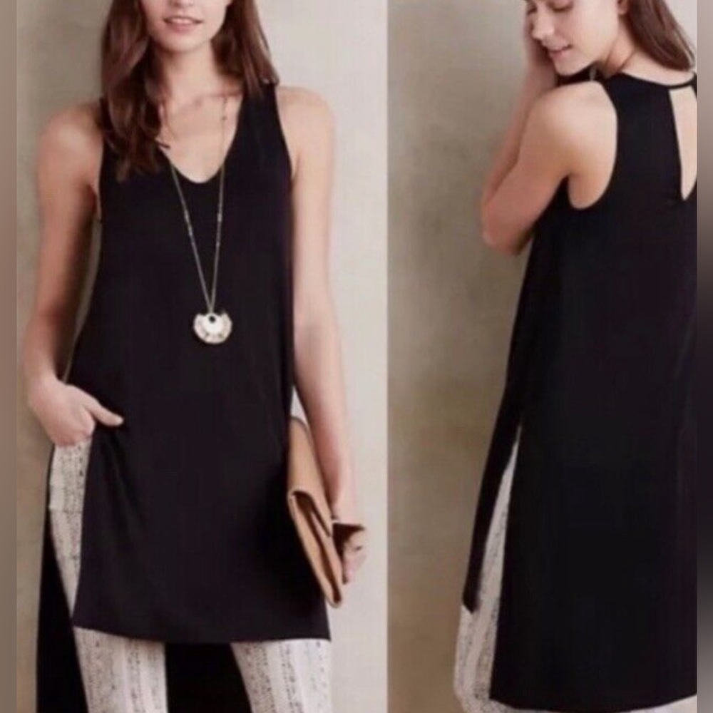 Anthropologie Akemi + Kin Black Tunic Tank Dress w side slits - Size M
